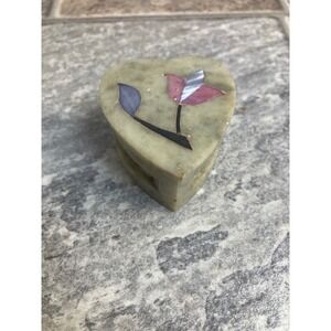 Heart Shaped Stone Trinket Box Inlaid Flower Design Decorative Keepsake Box